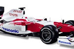 En Toyota F1-bil på en vit bakgrund. (AI text)
