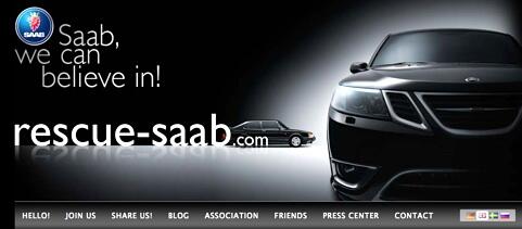 En bil med orden Saab räddning Saab på den. (AI text)