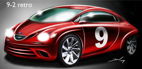 En röd bil med nummer 9 på den. (AI text)