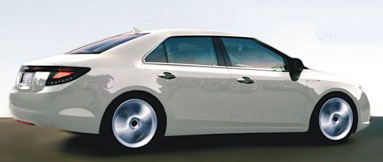 En vit bil kör på en väg. (AI text)