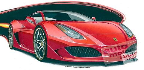 En röd Ferrari sportbil med en flamman på sidan. (AI text)