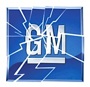 GM-logotyp med brytande glas (AI text)