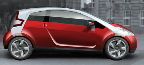 En röd och vit bil parkerad i en parkeringsplats. (AI text)