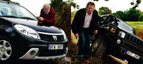 En man står bredvid en bil. (AI text)