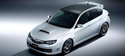 En vit Subaru WRX STI (AI text)