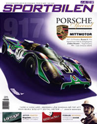 En Porsche sportbil på omslaget av Sportbillemannen (AI text)