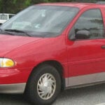 En röd Ford Mondeo parkerad i en parkeringsplats. (AI text)