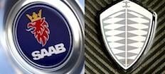 Saab-logotyper på en bil (AI text)