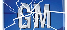 GM-logotyp med spräckt glas (AI text)