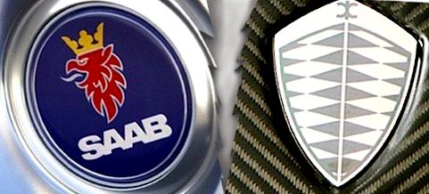 Saab-loggan syns på en bil. (AI text)