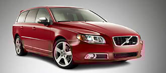 En röd Volvo V90 bagagevagn (AI text)