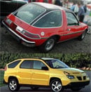 En bil med en gul och röd bil i bakgrunden. (AI text)