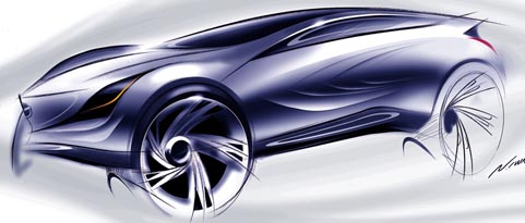 En skiss av en bil. (AI text)