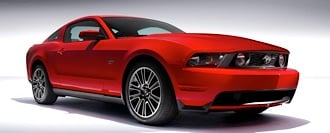 En röd Ford Mustang GT (AI text)