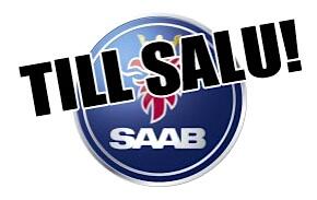 Saab-logga med texten "till salu" (AI text)