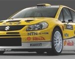 En gul Suzuki Rallybil (AI text)