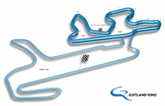 En racerbana med en blå bana. (AI text)