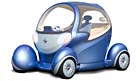 En blå bil med en liten elmotor. (AI text)