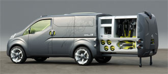 En framtida minibuss med lastutrymme. (AI text)