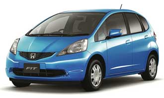 En blå Honda Fit (AI text)