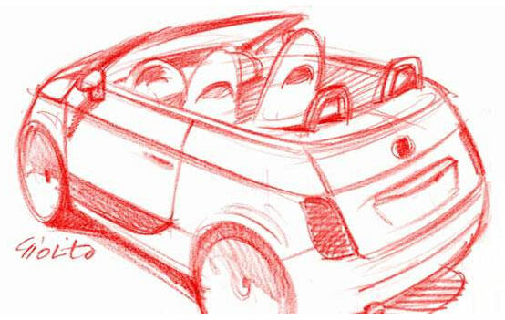 En skiss av en bil. (AI text)
