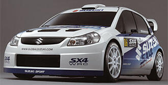 En Suzuki RWC-bil mot en grå bakgrund. (AI text)