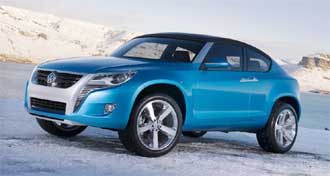 En blå SUV parkerad i snön. (AI text)