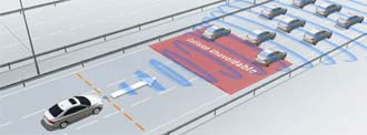 En bil kör på en motorväg med radarsystem. (AI text)