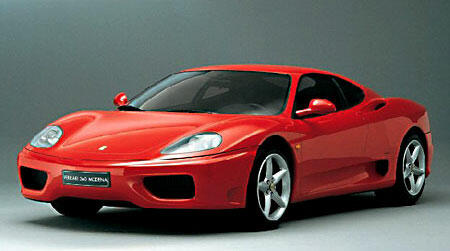 En röd Ferrari F12tdf sportsbil i en studiosättning. (AI text)