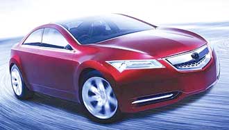 En röd Acura TLX kör på en väg. (AI text)