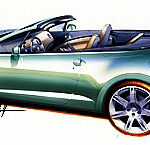 En grön sportbil i form av en cabriolet. (AI text)