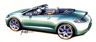 En grön sportbil i form av en cabriolet. (AI text)