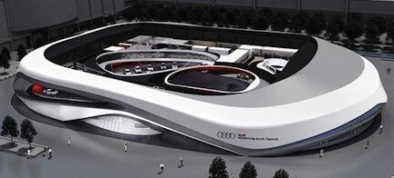 En framtida stadion med futuristisk design (AI text)