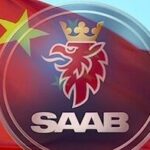 Saab-logon på en flagga (AI text)