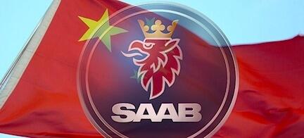 Saab-logon på en flagga (AI text)