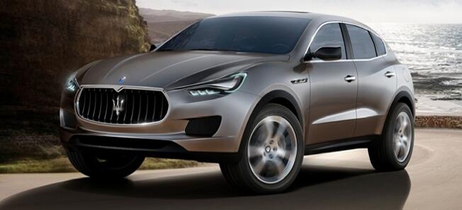 En Maserati SUV kör på en väg nära havet. (AI text)