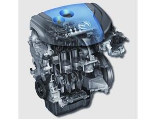 En bilmotor med blå och vita striper (AI text)