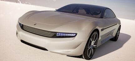 En futuristisk bil i snön (AI text)