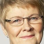 En kvinna med glasögon och hatt. (AI text)