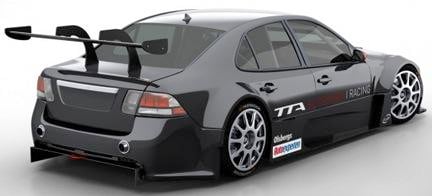 En svart bil med en bakre spoiler. (AI text)