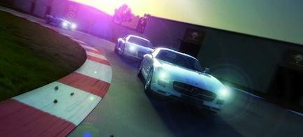 en racebil kör nerför en bana på natten (AI text)