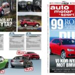 En tidningssida med en bil och en person. (AI text)