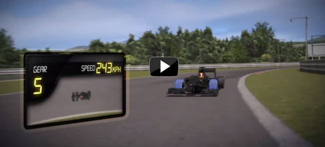 en race car som kör längs en bana (AI text)