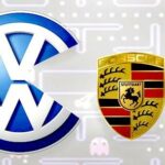 Volkswagen-logotypen och Porsche-logotypen (AI text)