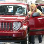En röd Jeep Cherokee sätts ihop på en fabrik. (AI text)