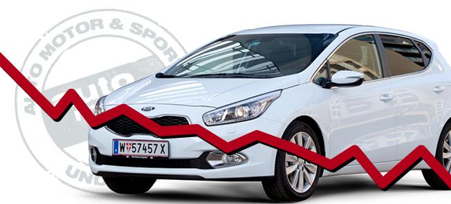 En bil med en röd pil som pekar nedåt. (AI text)