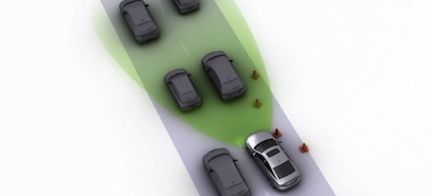 En bil kör nerför en väg tillsammans med andra bilar. (AI text)