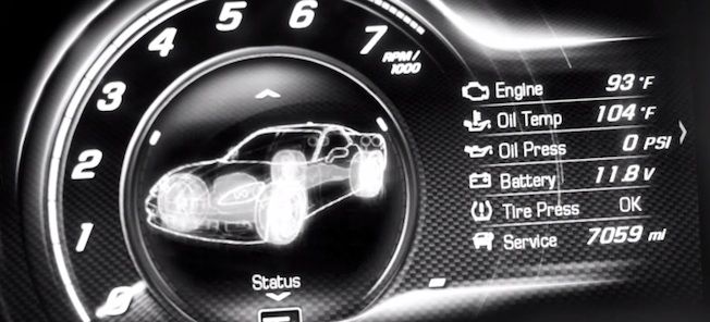 En bilinstrumentbräda med en hastighetsmätare och en varvtalsmätare. (AI text)