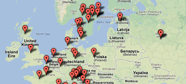 En världskarta med platserna för biltillverkare (AI text)