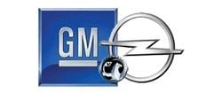 GM-logotyp med en blå eldstrimma (AI text)